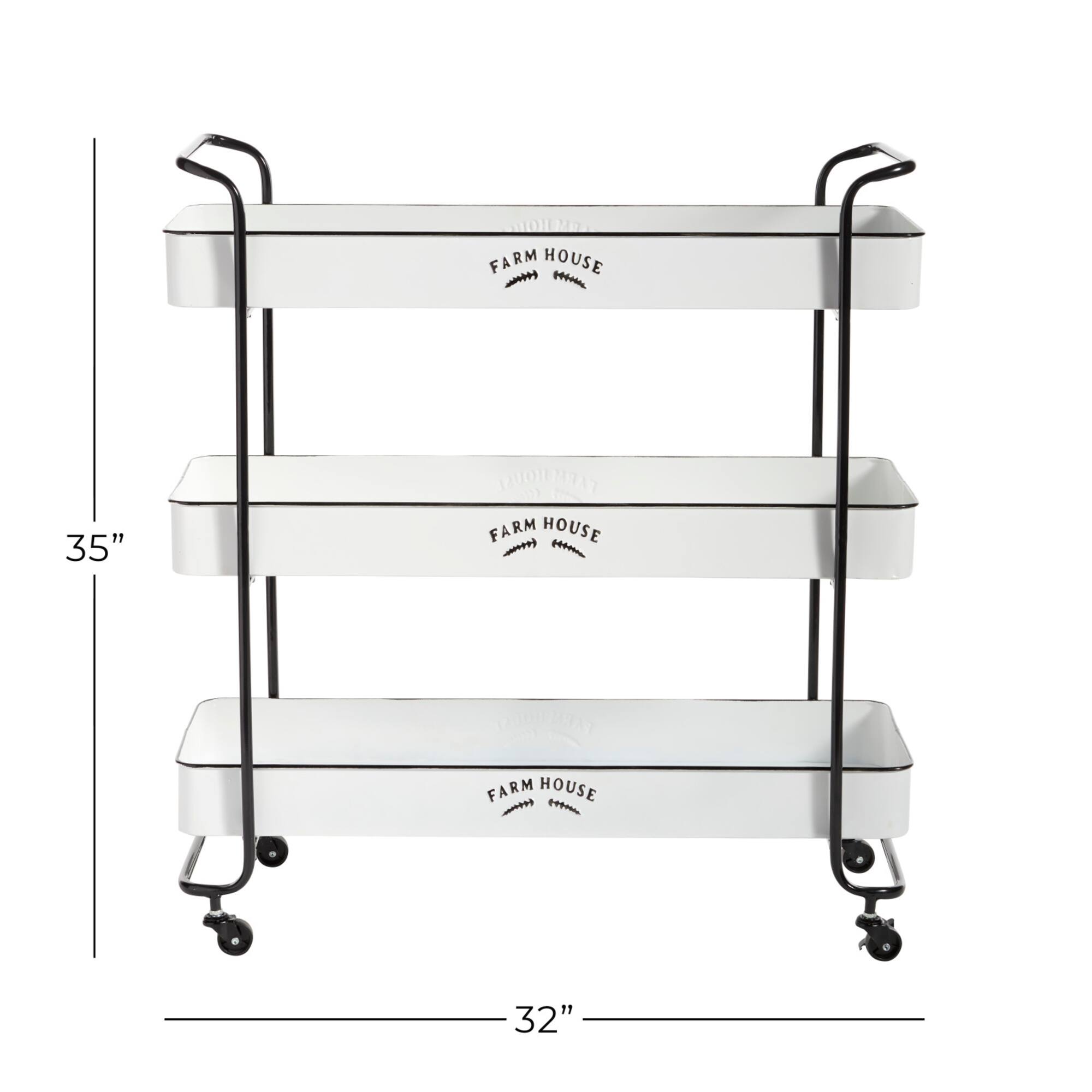 35" White Metal Farmhouse Storage Rolling Cart